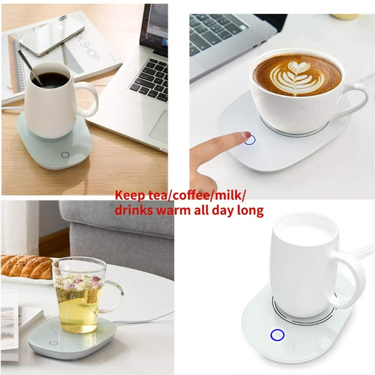 Coffee Mug Warmer with (Ceramic) Cup (USB Cable) & Cup Warmer Set for Desk  with Gravity Sensing Auto Shut Off Heating Plate for Home Office Milk Tea