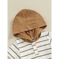 thumbnail image 4 of Infant Baby Boys Summer Stripe Print Short Sleeve Hood T-Shirt with Elastic Waist Shorts Outfit, 4 of 8