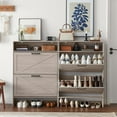 thumbnail image 5 of Shoe Storage Cabinet with 2 Flip Drawers,Farmhouse Narrow Shoe Organizer with Legs,Freestanding Hidden Slim Shoe Rack Cabinet with Open Storage for Entryway,Hallway, Foyer, Grey, 5 of 18