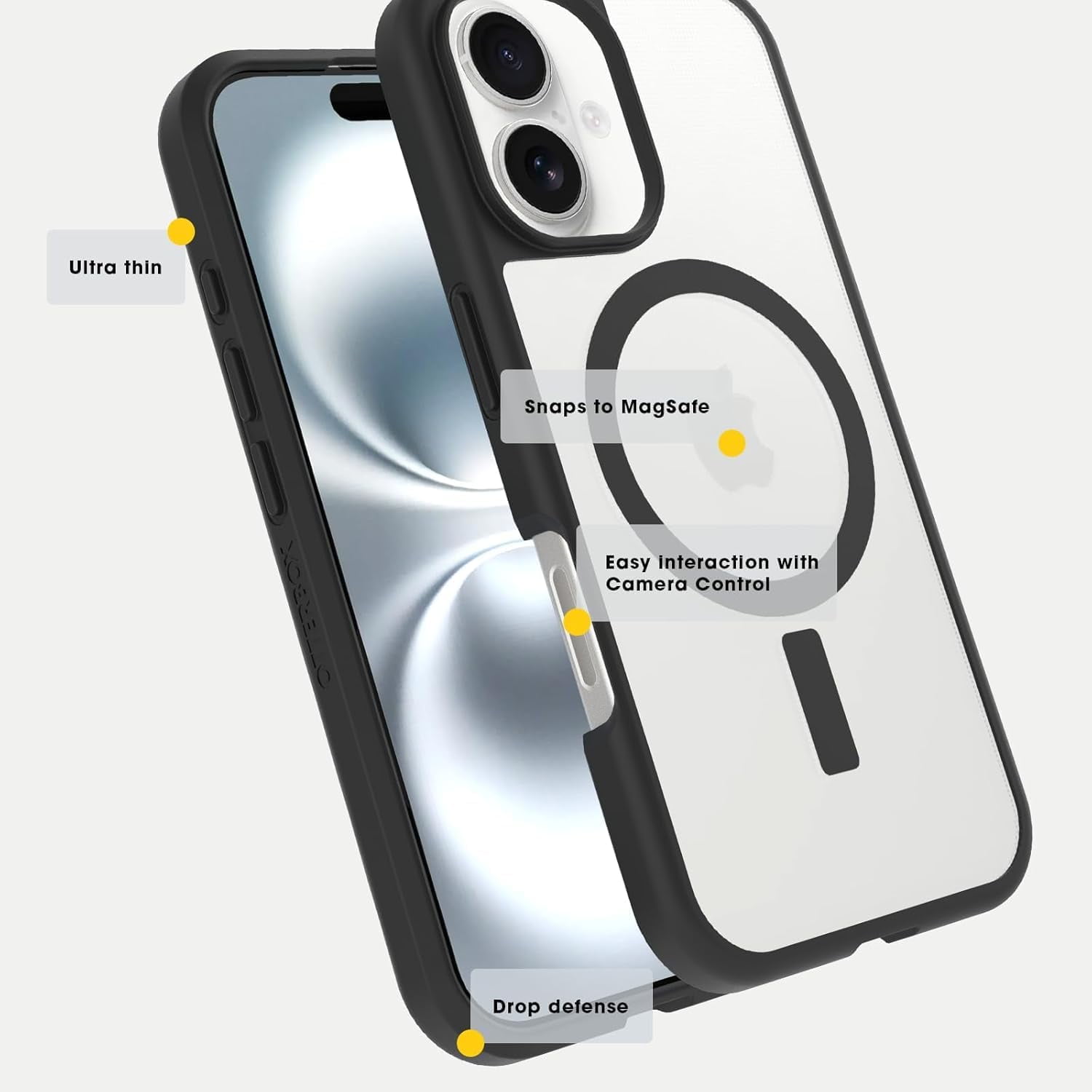 OtterBox iPhone 16 Plus (Only) - React Series Case - Black Crystal (Clear/Black) - Snaps to MagSafe - Ultra-Thin - Non-Retail Packaging