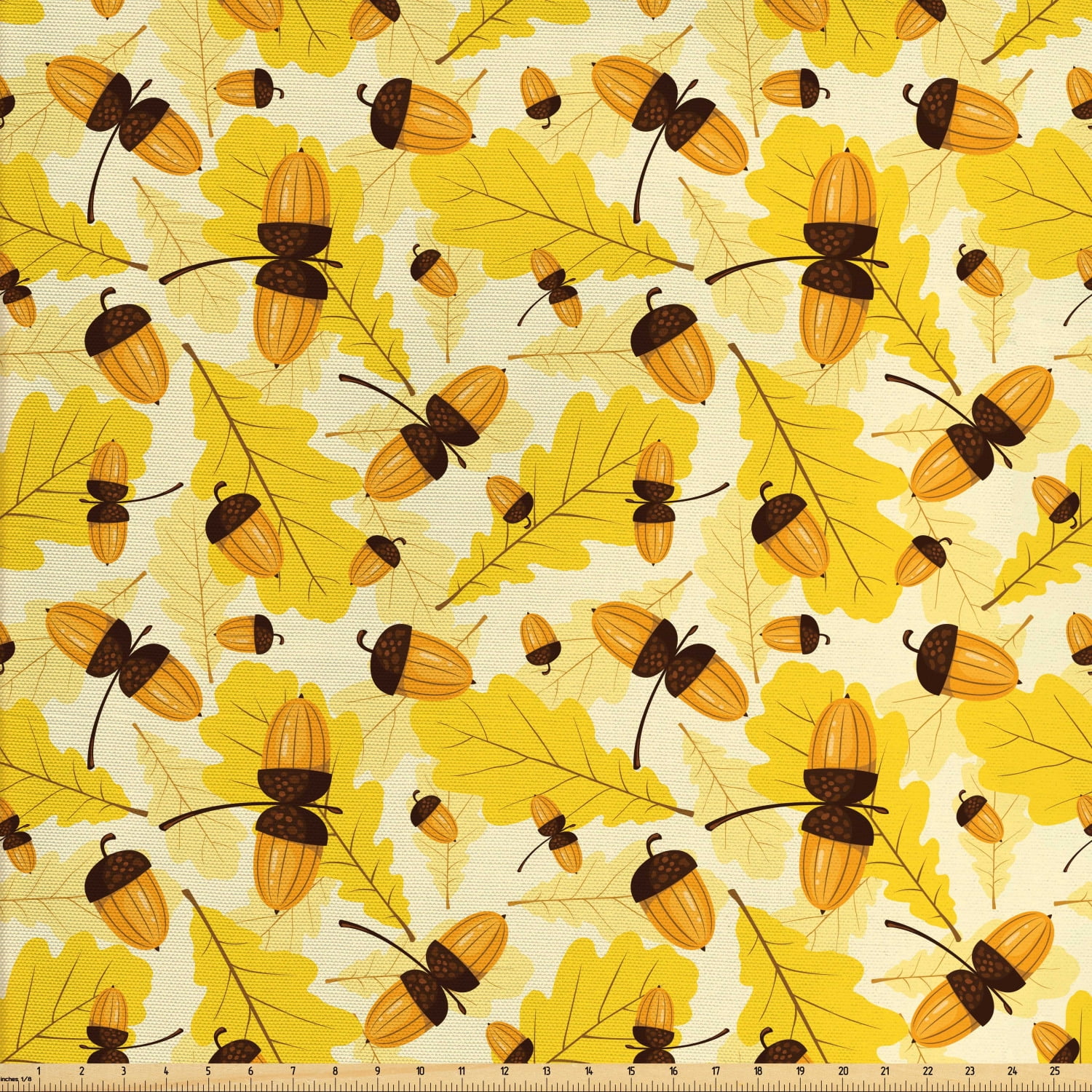 Autumn Fabric by The Yard, Fall Seasonal Pattern of Oak Leaves and