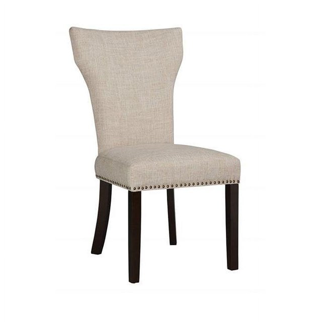 Chaise Rembourrée en Tissu avec Design à Dossier en Aile, Set de 2, Beige et Marron