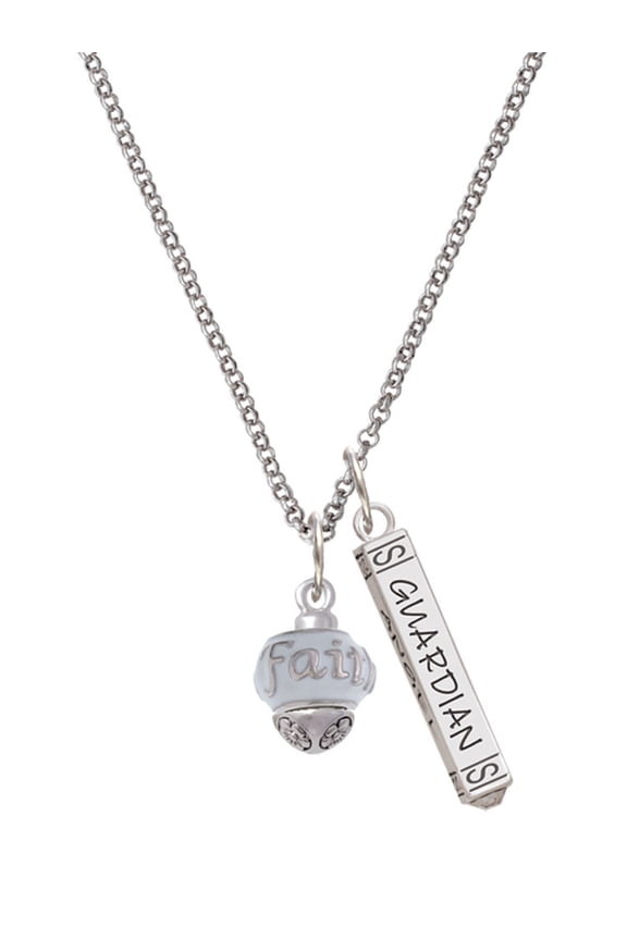 Silvertone Faith on White Spinners Silvertone Guardian Angel Bar Charm Necklace, 23"
