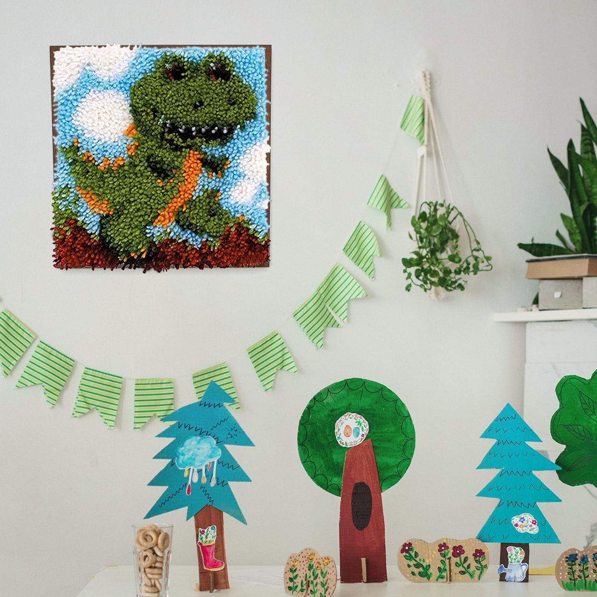 Latch hook rug kit,latch hook cushion kits,Dinosaur And Dragon Latch Hook Rug Kit for Adults Crocheting Carpet Rug Yarn Sofa Cushion Mat Tapestry DIY Carpet Arts Crafts 50×38cm/20*15in