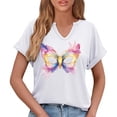 thumbnail image 6 of Sexlip Womens Short Sleeve Top V Neck Butterfly Styled Mask Print Loose Sleeve Soft Fabric Relaxed Silhouette for Casual Gatherings White S, 6 of 6
