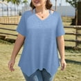 thumbnail image 4 of WCMZJ Women Plus Size Tops Cut Out V Neck Short Sleeve Blouses Side Slit Dressy Casual Tunic Tops to Wear with Leggings Light Blue 4XL, 4 of 7