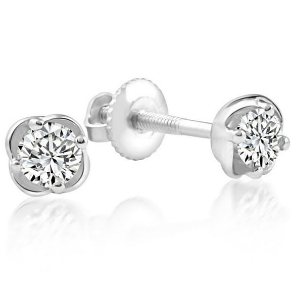 Pompeii 1/4 Ct T.W. Round Cut Natural Diamond Studs White Gold Screw Back Earrings (H,I2)