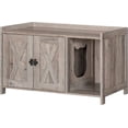 thumbnail image 3 of Cat Litter Box Enclosure, Hidden Litter Box Furniture with Divider, Indoor Cat House, Wooden Cat Washroom Storage Cabinet Bench, Side End Table Nightstand, Greige CWHG2501Z, 3 of 9