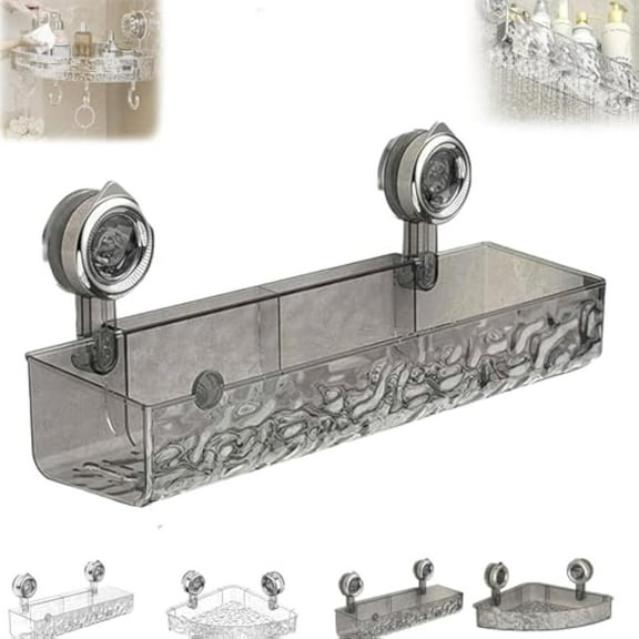 Thrivenget Shower Shelf, Thrivenget Shelves, Corrugated Suction Cup Storage Holder, SuctionCup Bathroom Shelf, Light Luxury Style Glacier Pattern Suction CupShelf (Gray A)