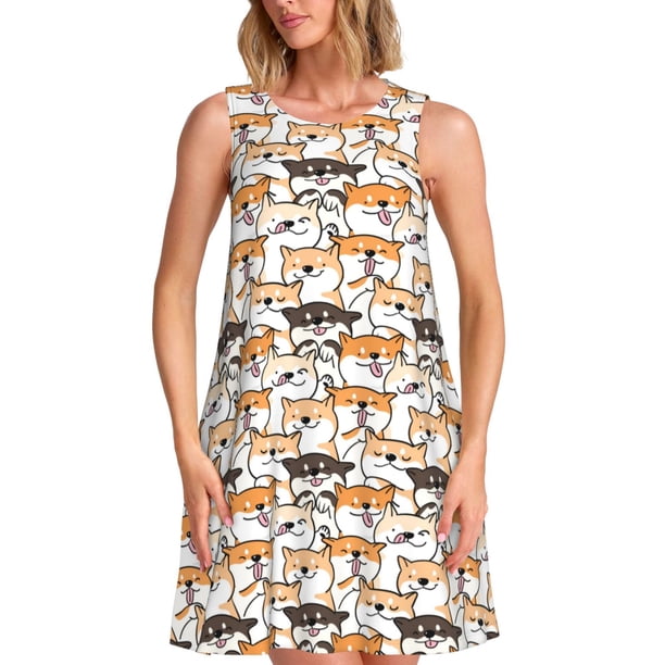 Balery Shiba Inu Dog Vestidos de verano para mujer con estampado: vestido holgado sin mangas, vestido playero informal y cómodo para días calurosos.