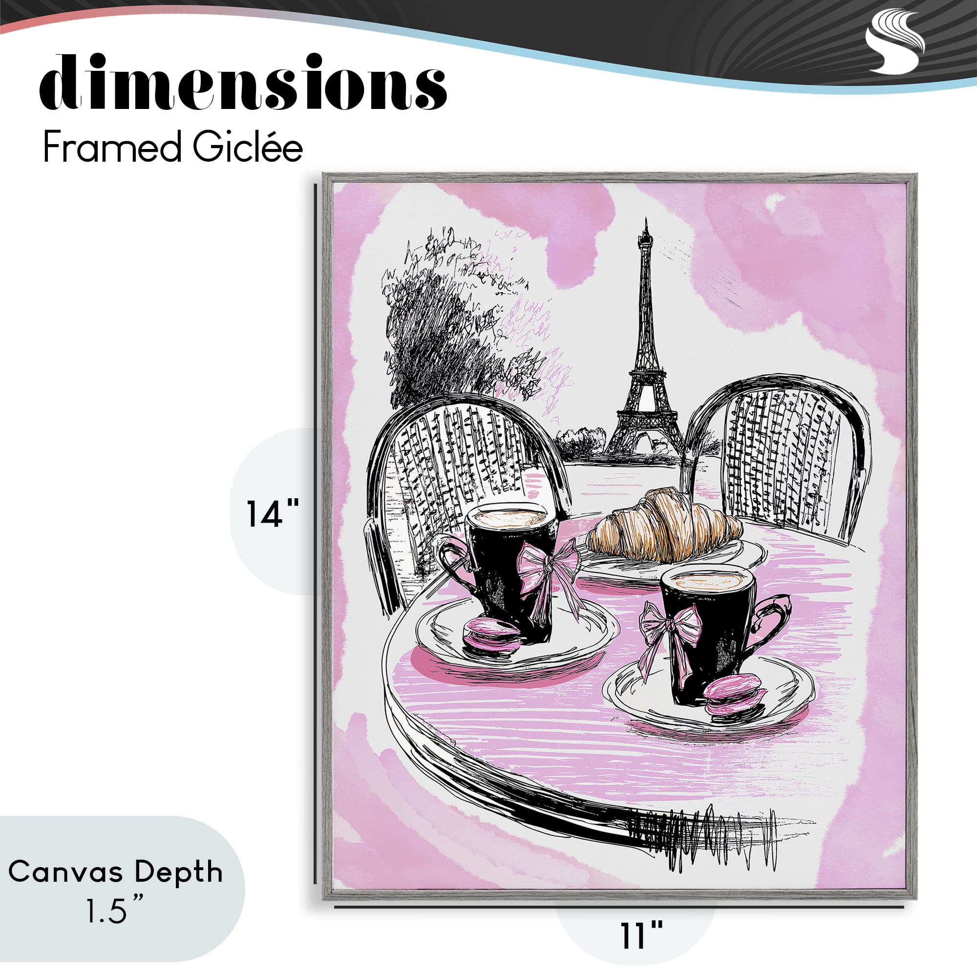 Stupell Industries Pink Parisian Cafe Breakfast Gray Framed Giclee Art, design by Jess Stempel