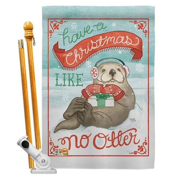 Breeze Decor BD-XM-HS-114155-IP-BO-D-US18-WA 28 x 40 in. Christmas Like No Otter Winter Impressions Decorative Vertical Double Sided House Flag Set & Pole Bracket Hardware