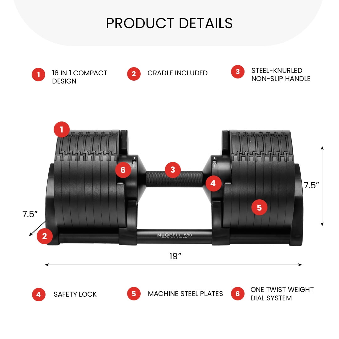 NUOBELL Adjustable Dumbbells Pair 5-80 lbs : the Adjustable Dumbbell Set to Replace 16 Sets of Dumbbells. Add Nuobell Dumbbells 80lb and Free Weights to Your Home Gym. Just Twist the Handle to Adjust