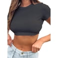 thumbnail image 3 of Biekopu Womens Summer Fitted Crop Tops Solid Color Short Sleeve Cropped T-shirts, 3 of 5