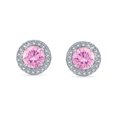 thumbnail image 2 of Bling Jewelry Womens Round Solitaire Halo Pink CZ Stud Earrings.925 Sterling Silver 8MM, 2 of 6