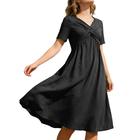 Uobin Women Casual Solid Short Sleeve Long Maxi Dress Lightweight Breathable Fashion Loose Dress with Pockets