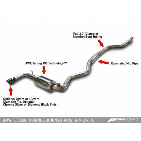 AWE Tuning BMW F30 320i Touring Exhaust with Performance Mid Pipe and Diamond Black Tip