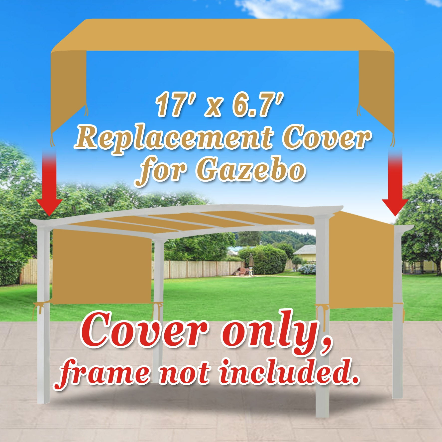 ALUVIERA Pergola Replacement Canopy Universal Pergola Canopy Replacement Top Cover for Pergola Structure, Frame NOT included (17x 6.7 Ft,Tan)