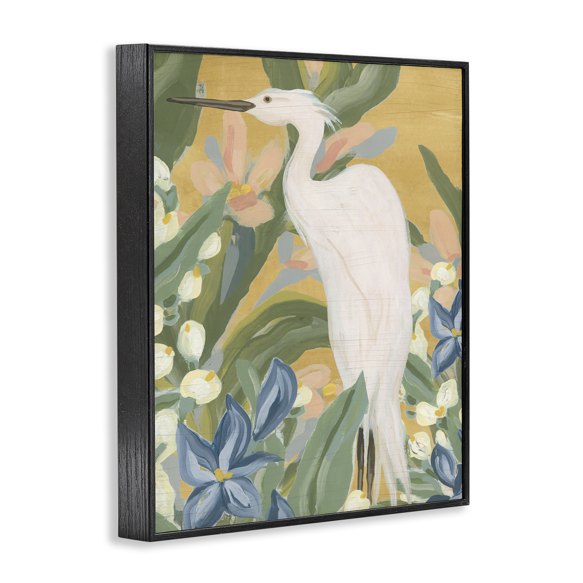 Stupell Industries Tropical Egret Painting Animals & Insects Painting Black Framed Art Print Wall Art, 24 x 30