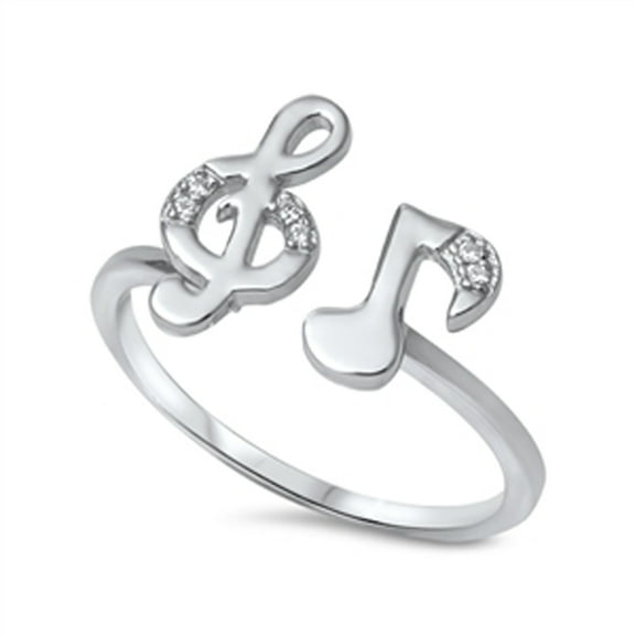 Music Clef Note Clear Cubic Zirconia Ring .925 Sterling Silver Band White Jewelry Female Male Size 5