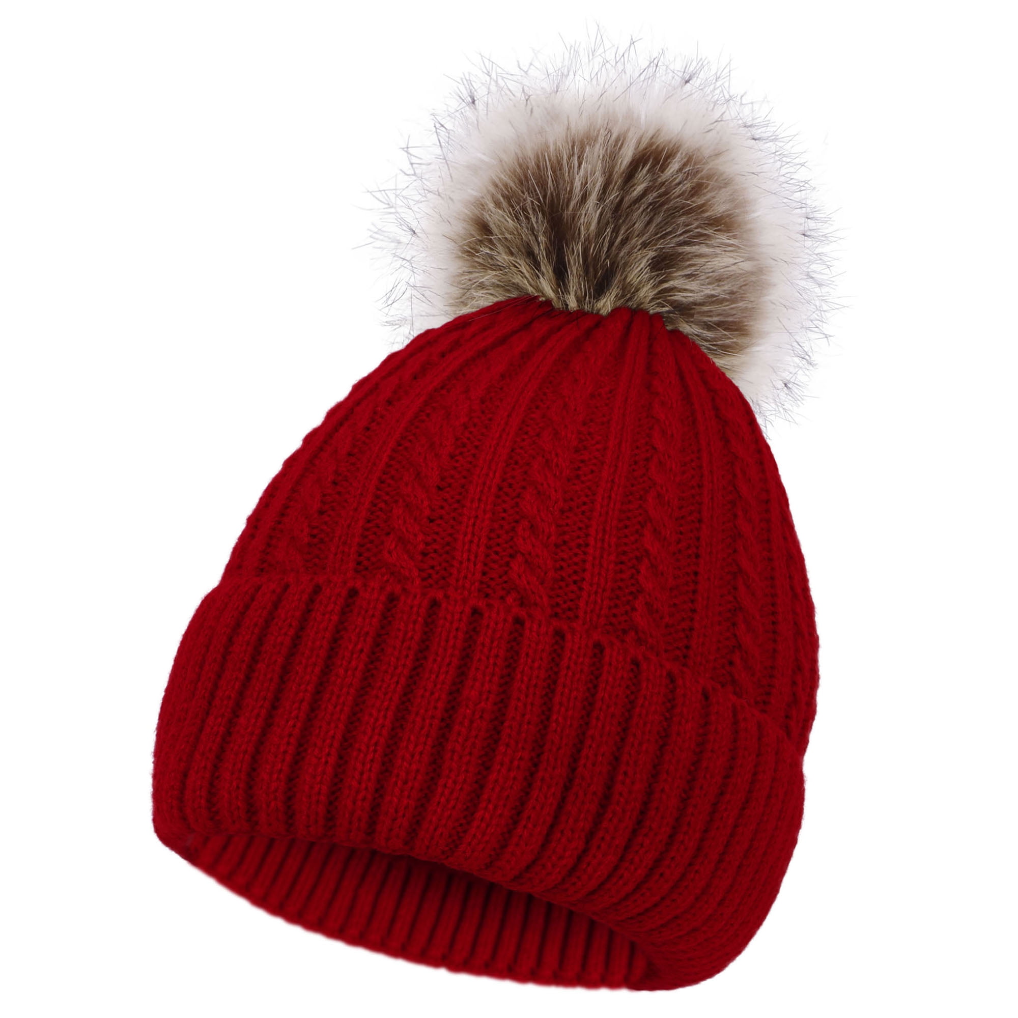 red pom pom hat womens