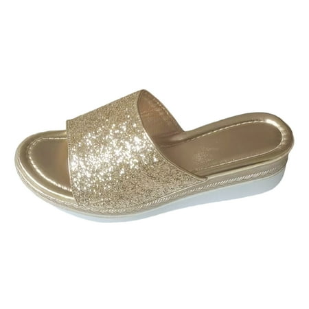 

Heeled Sandals for Women Lace up Ladies Summer Rhinestone Shiny Beach Outside Wear Slope Heel Big Size Sandals Slippers
