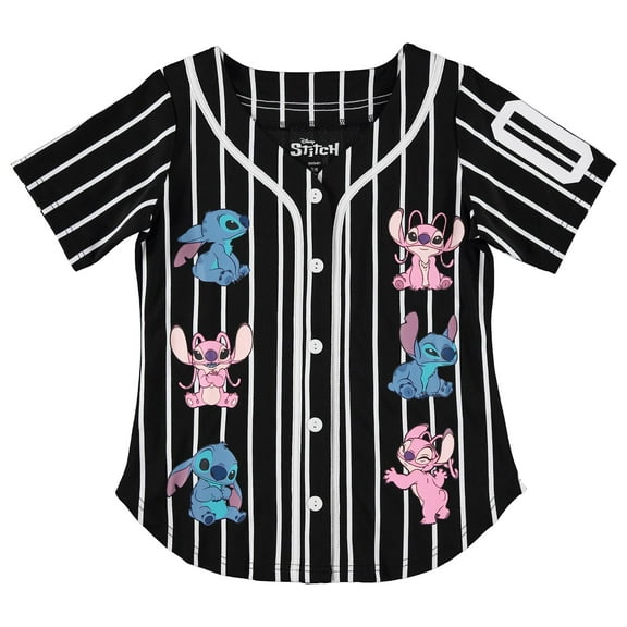 Disney Lilo & Stitch Girls Baseball Jersey Shirt Button Down Kids Tee Stitch Angel Sizes 4-16 Mint/White