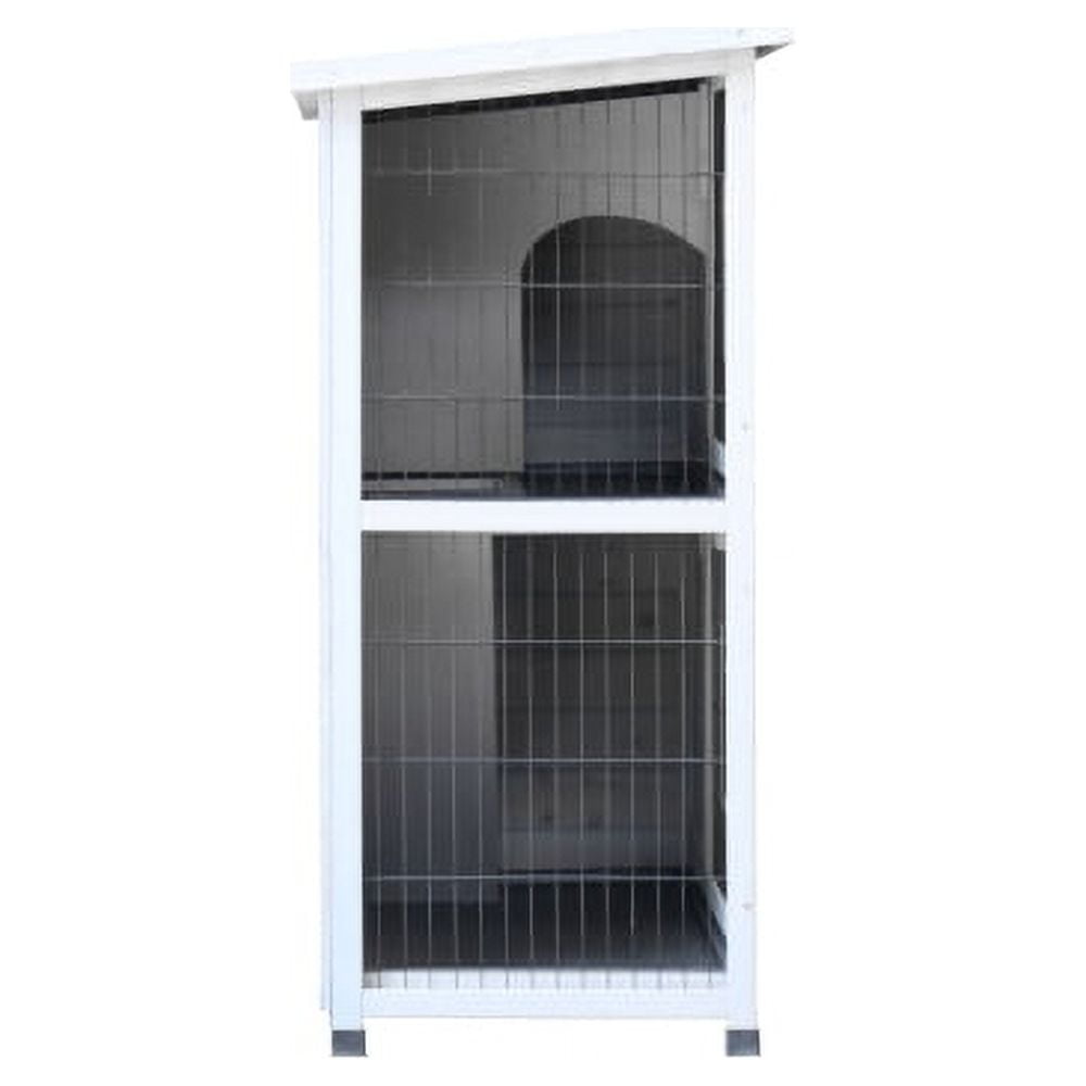 Rabbit Hutch Outdoor, 2-Story Rabbit Cage Indoor with Run, Bunny Cage with 2 Removable No-Leak Trays, Pet Cages with Non-Slip Ramp, Waterproof Roof, Fence, for Small Animals