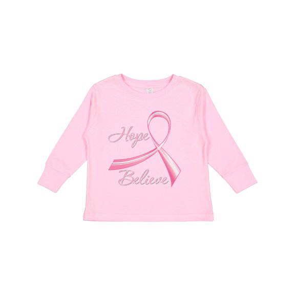 Inktastic Hope Believe Breast Cancer Ribbon Boys or Girls Long Sleeve Toddler T-Shirt