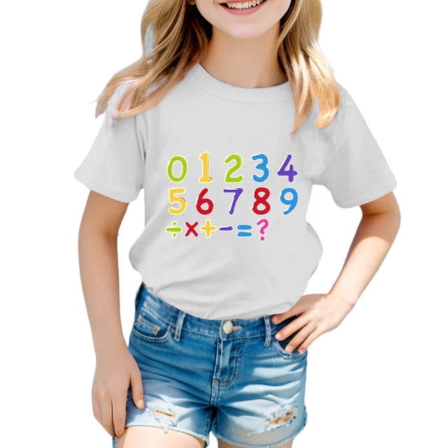 Chandail Garçon Col Rond Garçon T-Shirt à Manches Courtes Fille Tenues d'Été Filles Hauts 8-9 Ans