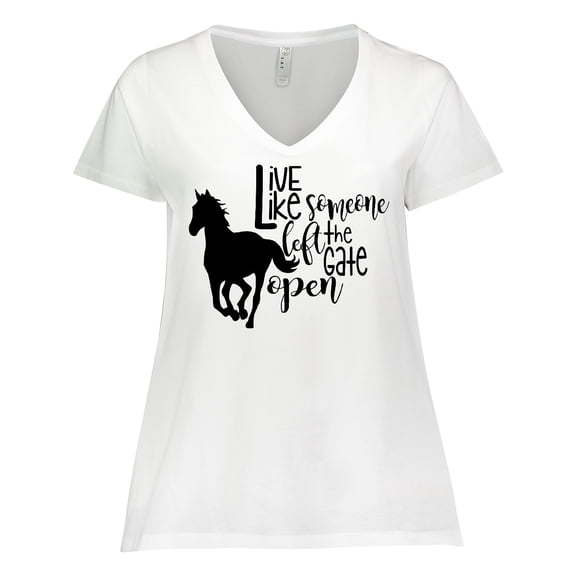 Inktastic Live Like Someone Left the Gate Open Horse Silhouette Women's Plus Size V-Neck T-Shirt
