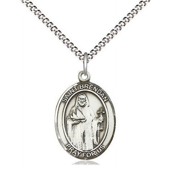Extel Medium Oval Pewter St. Brendan the Navigator Pendant with 18" chain, Made in USA