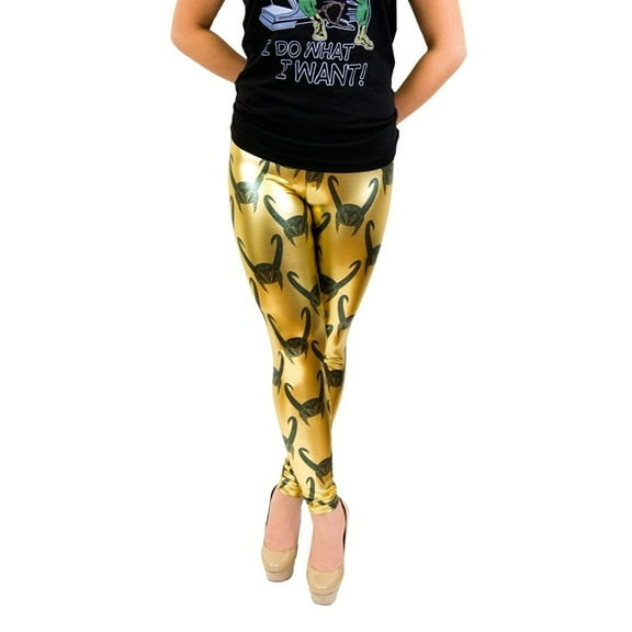 Loki All Over Helmet Print Gold Foil Juniors Leggings