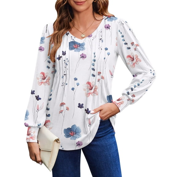 Zeagoo Casual Long Sleeve Shirts for Women Boho Floral Blouse V Neck Work Tunic Tops Daily Wear