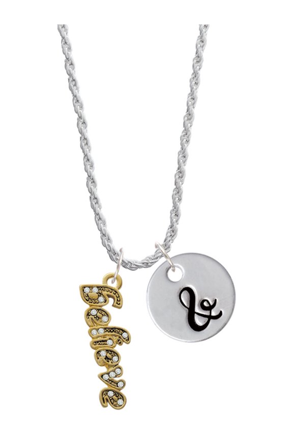 Goldtone Crystal Script ''Believe'' Silvertone Script Initial Disc - & - Charm Necklace, 20"+3"