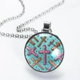 thumbnail image 2 of Cross Glass Design Circular Pendant Necklace - Elegant Statement Piece for Women, 2 of 5
