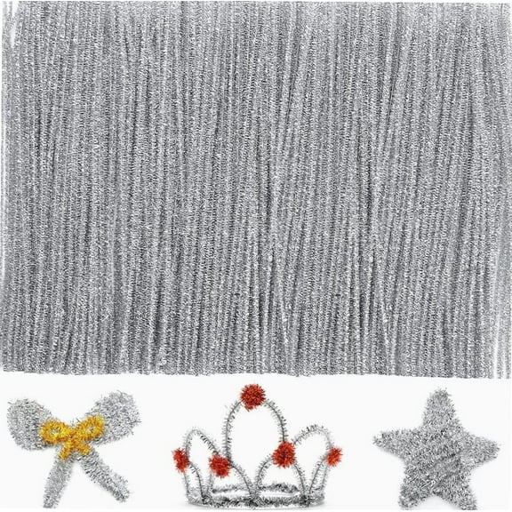 200psc Silver Glitter Pipe Cleaners, Glitter Chenille Stems, Pipe Cleaners for Crafts, Pipe Cleaner Crafts, Art and Craft Supplies, Christmas Pipe Cleaners.
