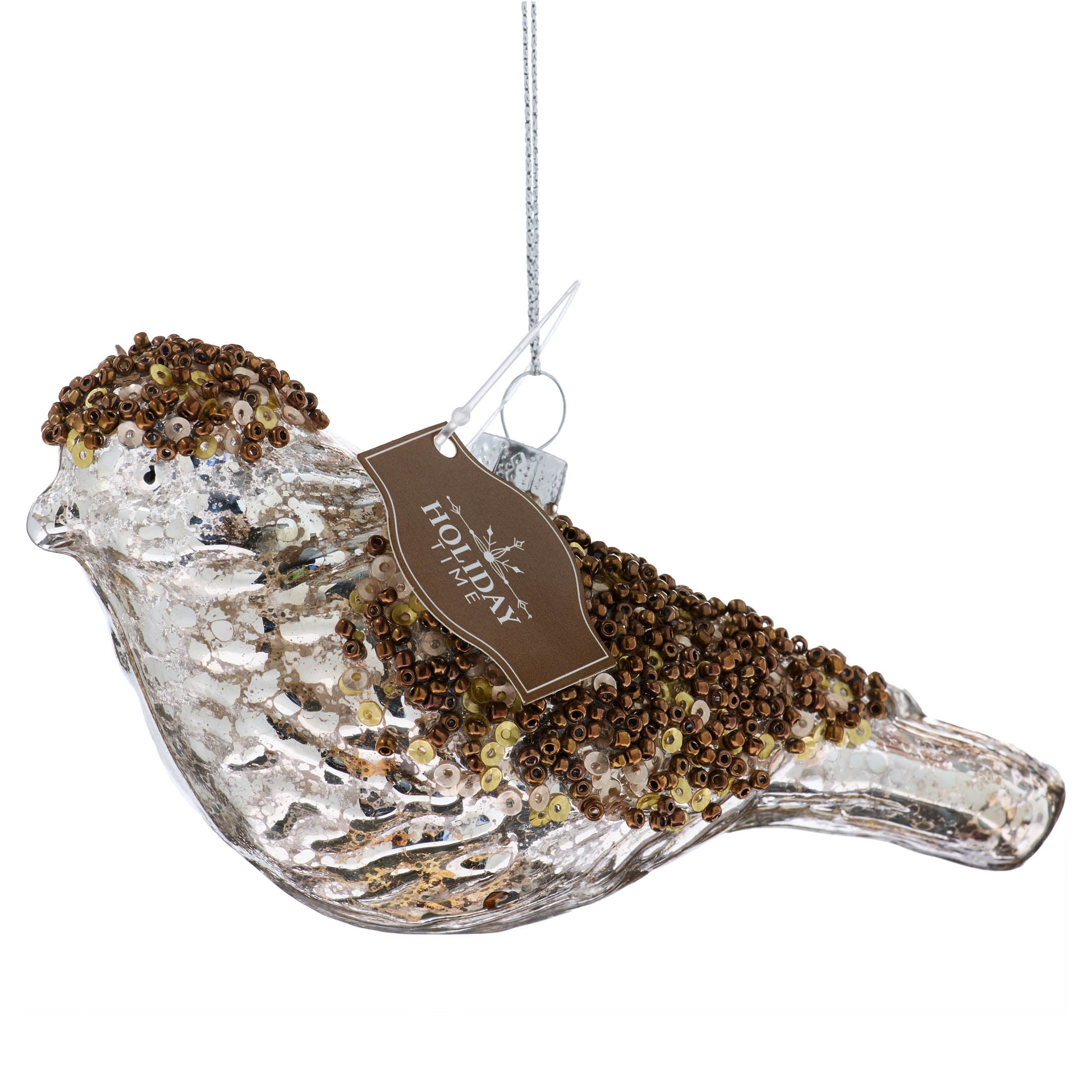 Brown Beaded Glass Bird Christmas Ornament, 2.8", by Holiday Time