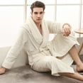 thumbnail image 2 of Previn Men's Fuzzy Fleece Long Robe Warm Thick Plush Bathrobe Long Sleeve Flannel Full-Length Winter SPA Hotel Bath Robe Pockets White Medium, 2 of 2