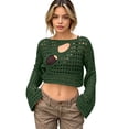 thumbnail image 2 of JULMCOMO Crochet Beach Cover Ups for Women Hollow Out Mesh Knit Summer Crop Tops Long Sleeve Cutout Bikini Cover Ups for Swimwear Army Green L, 2 of 6