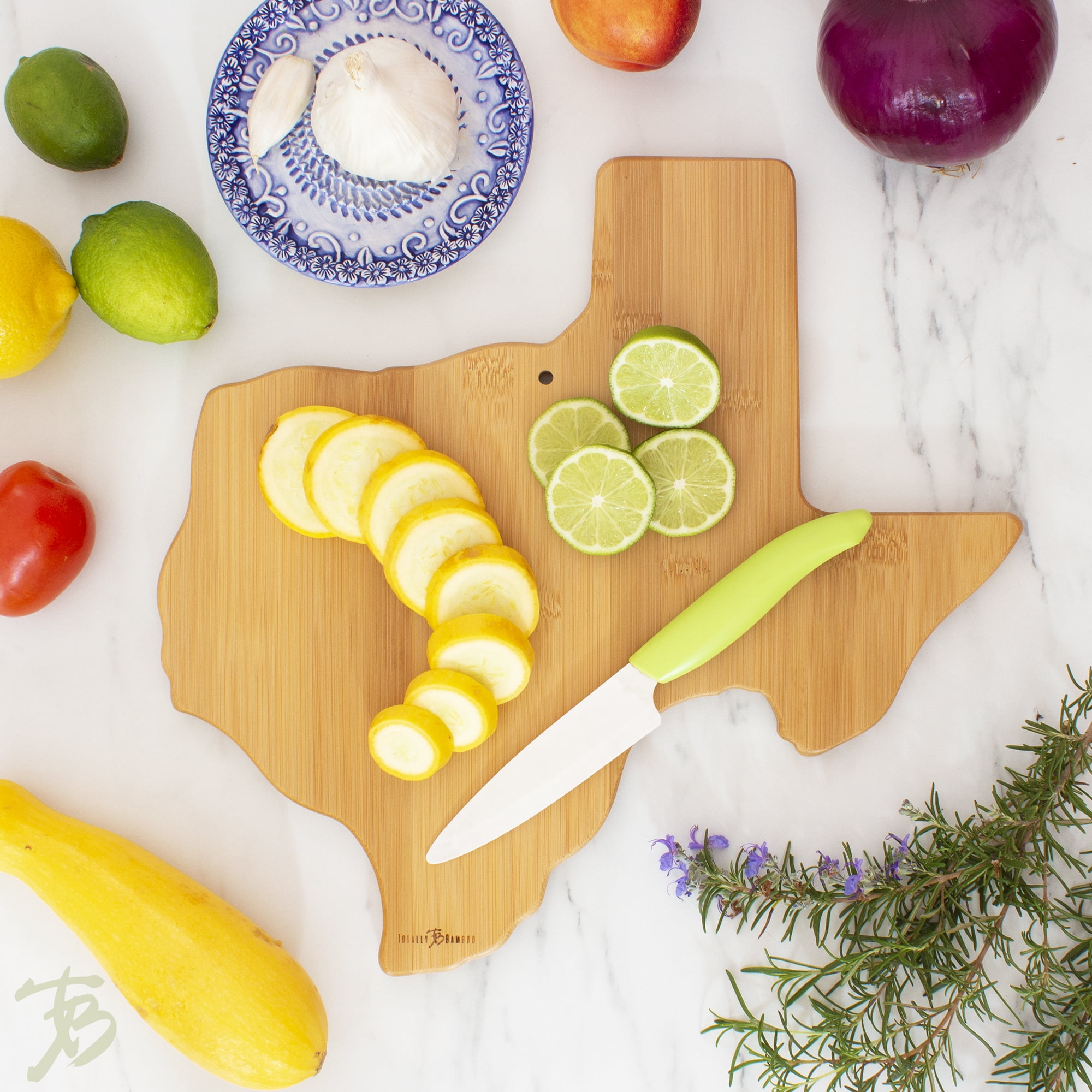 Totally Bamboo Destination Texas State Shaped Serving and Cutting Board, Includes Hang Tie for Wall Display