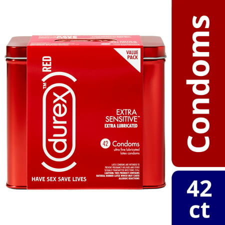 Durex (RED) Condom Extra Sensitive, 42 Condoms - Ultra Fine & Extra Lubricated, Natural Latex (Best Extra Sensitive Condoms)