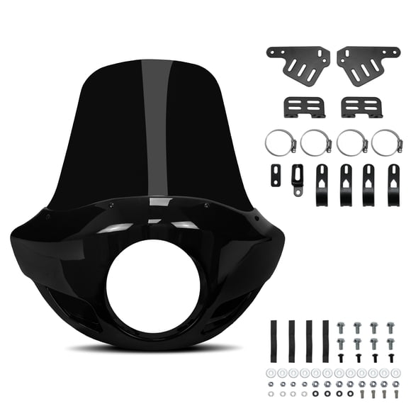 Krator Motorcycle Windshield, Motorcycle Fairing, 35 mm - 49 mm Fork Clamps, 5.75" Headlight, Blackout, Compatible with Harley Davidson Roadster 2016-2020