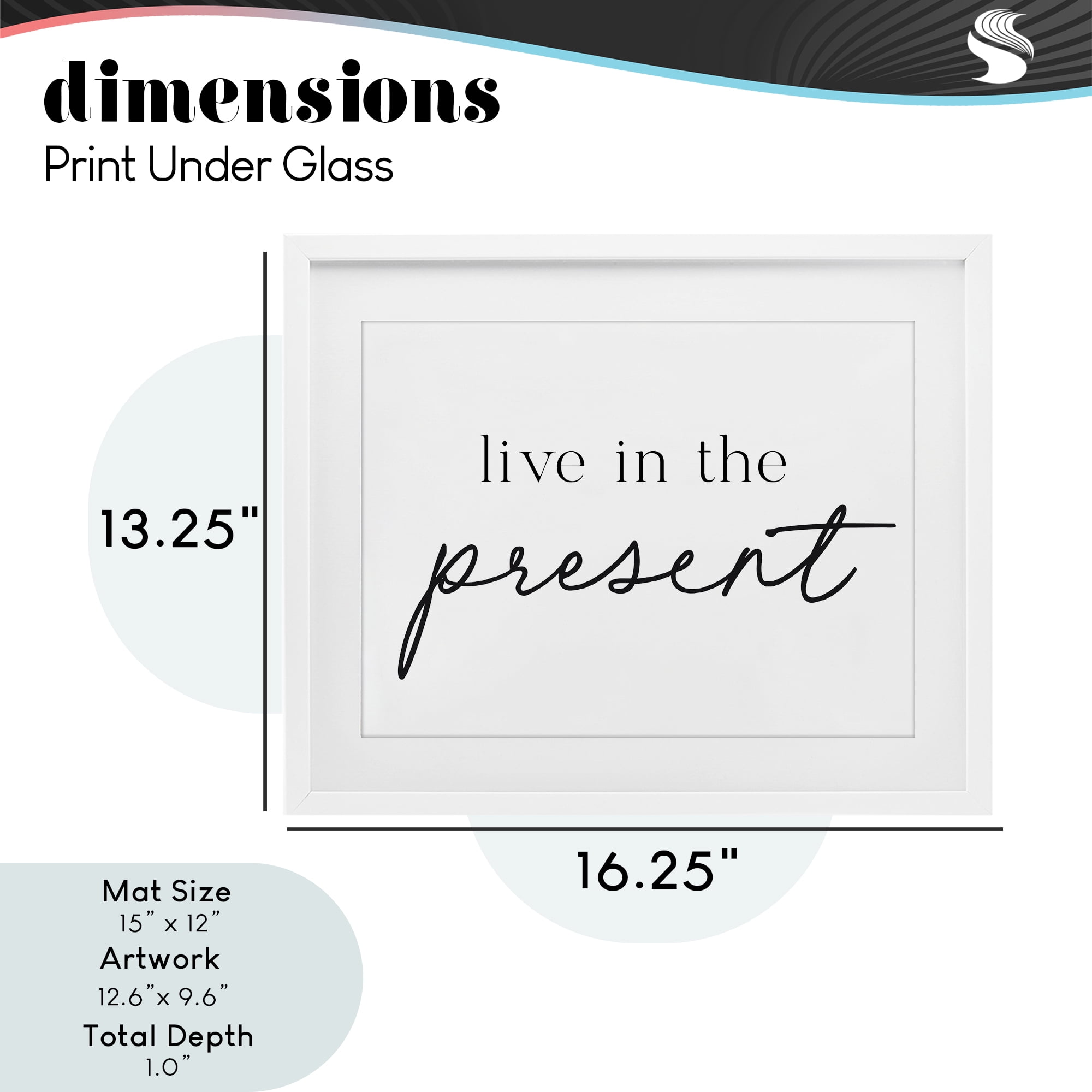Live In The Present White Framed Print Under Glass, design by Lettered and Lined