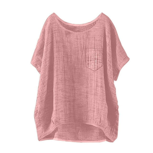Hiiyo T-Shirt en Coton et Lin pour Femme, Coupe Décontractée, Manches Courtes (P-5TG)