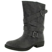 Womens Truly McClearan Strap Motorcycle Boot Shoe, Charcoal, US 10
