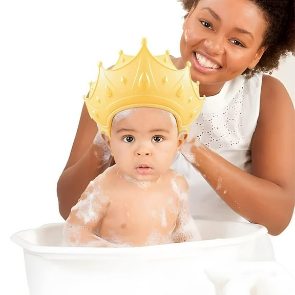 Baby Shower Cap, Baby Hair Washing Guard Bath Shield Visor Hat Eyes and Ears Head Protection Bath Shampoo Hat Waterproof Soft Silicone Shower Cap for Kids Toddler (Yellow)