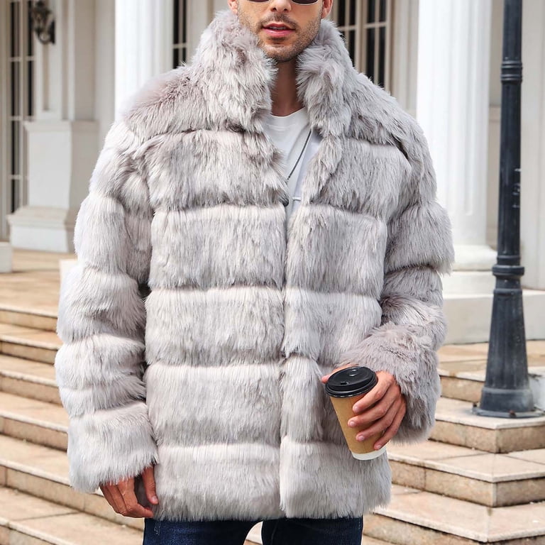 Miluxas Mens Faux Fur Coat Jacket Long Winter Warm Thicken Furry