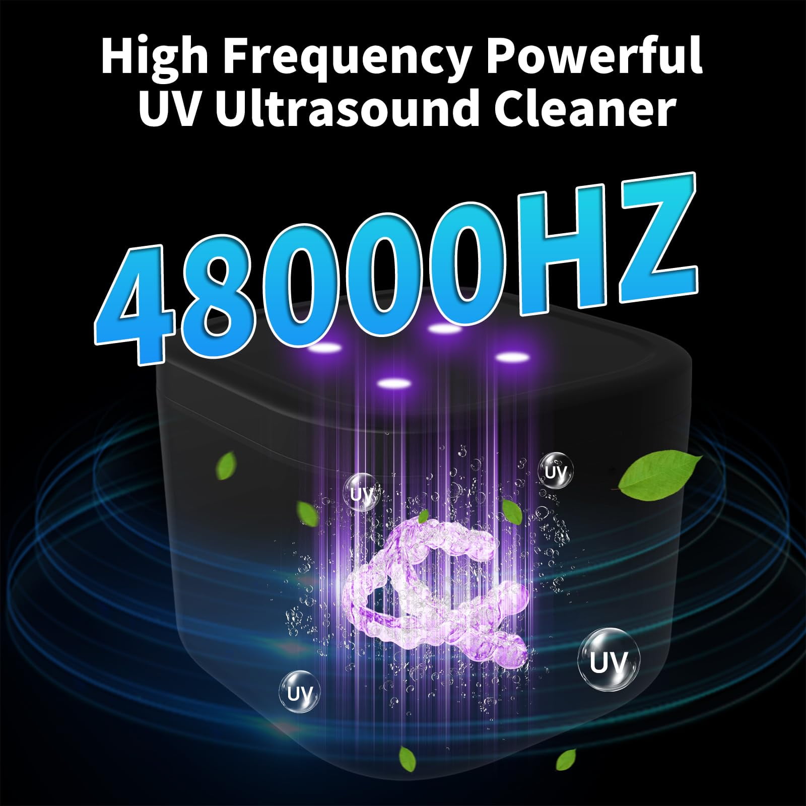 Prociv Ultrasonic Retainer Cleaner Machine 48kHz for Dentures, Mouth Guards, Braces, Toothbrush Heads, Jewelry, Ring with 300ML Capacity, 4 Modes Retainer Cleaning (Black)