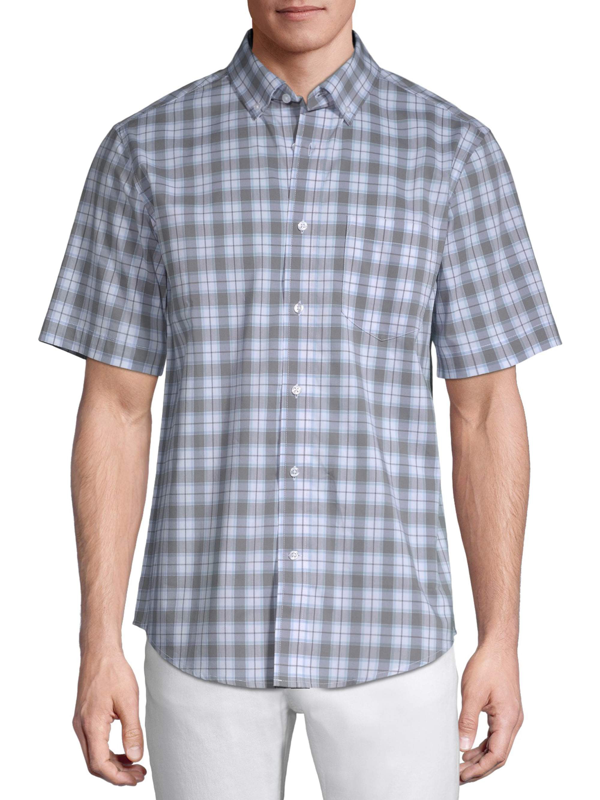 George Men's Short Sleeve Stretch Plaid Shirt - Walmart.com